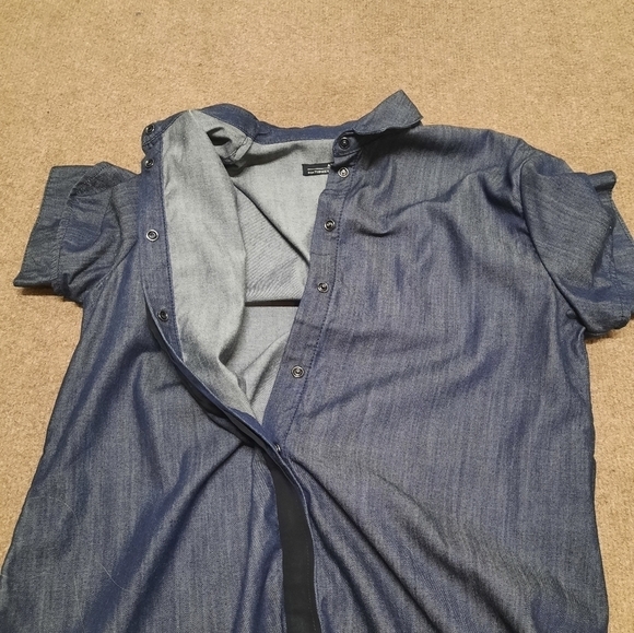 All Saints Women's Trente Denim Button Up Shirt Mesh Sheer Blue Size 8 - Picture 2 of 7